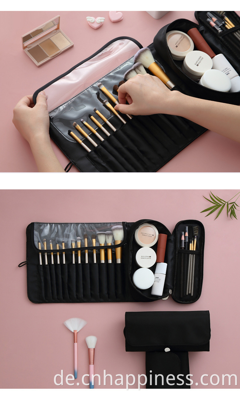 2022 Rolling Case Beutelhalter Taschen Black Cosmetic Beauty Bag Custom Folding Günstige Reisemänner Roll -up -Make -up -Pinsel -Beutel Kit Kit